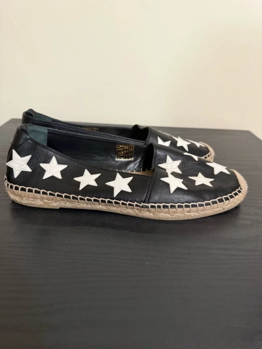 Saint Laurent Size 38.5 Black Leather White Star Espadrilles Loafers